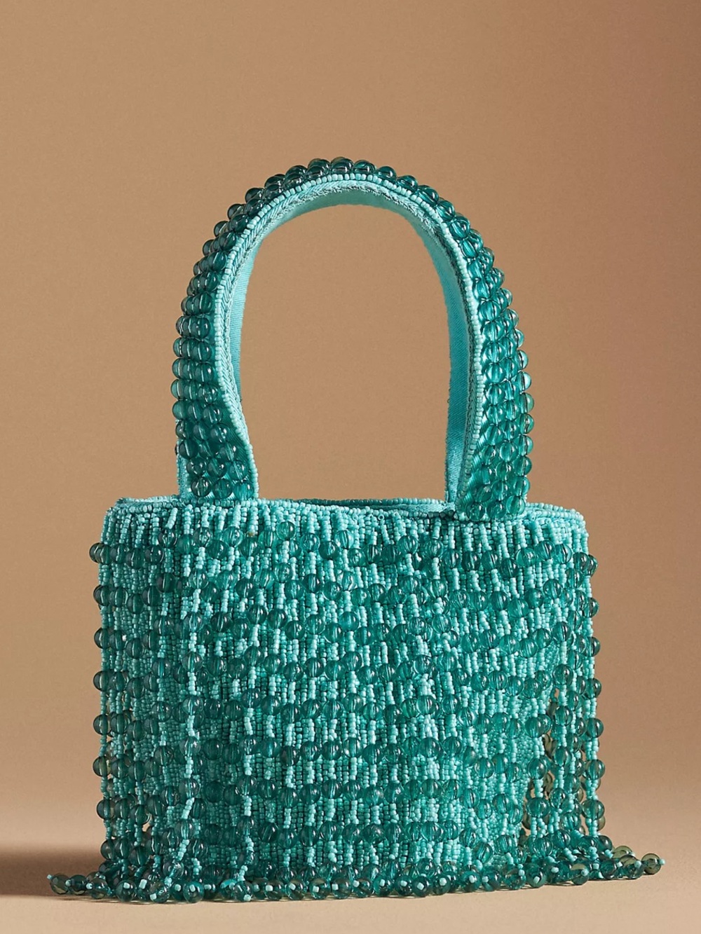 Anthropologie Teal Beaded Mini Tote - Picture 5 of 6